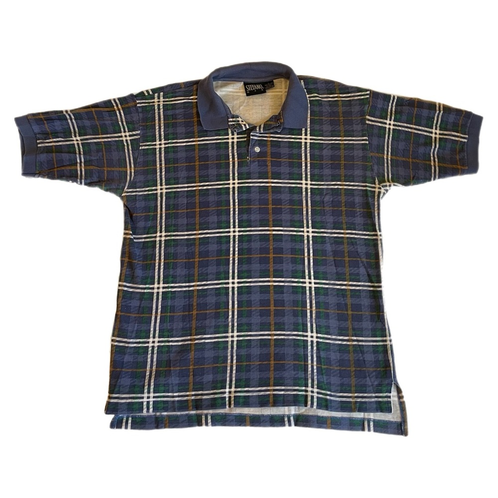 Vintage Stefano Plaid Short Sleeve Polo Shirt